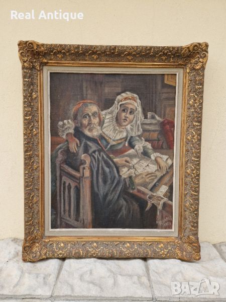 Превъзходна антикварна колекционерска белгийска картина масло върху платно , снимка 1