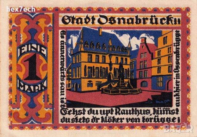 ❤️ ⭐ Notgeld Osnabrück 1921 1 марка UNC нова ⭐ ❤️, снимка 3 - Нумизматика и бонистика - 45542268