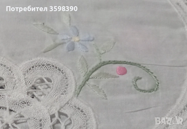 Памучна покривка с ръчна бродерия и плетени елементи 270×230 см., снимка 2 - Декорация за дома - 53848168