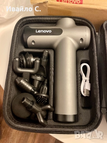 Масажен пистолет Lenovo | Дълбокотъканен масаж | 8 накрайника | Безжичен