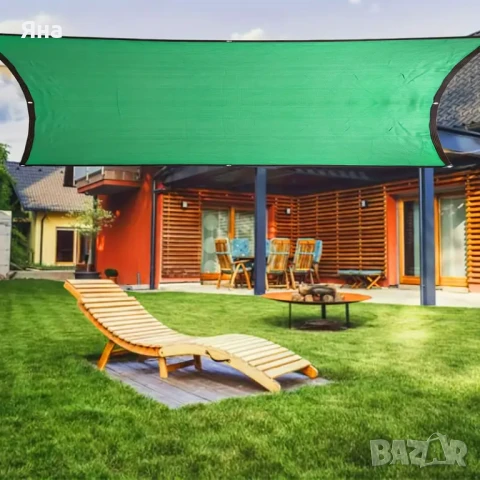 Слънцезащитна зелена тента - сенник за плътна сянка, 3х5, 3х7, 4х8 метра и други, снимка 4 - Градински мебели, декорация  - 49798232