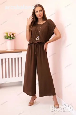 Дамски вискозен комплект от две части, плисирана блуза + панталон, 13цвята , снимка 6 - Комплекти - 50322715