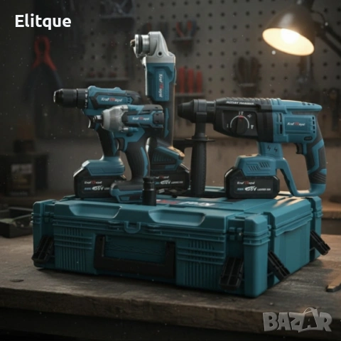 Комплект 4 в 1 - акумулаторен перфоратор, винтоверт, гайковерт и ъглошлайф 36V