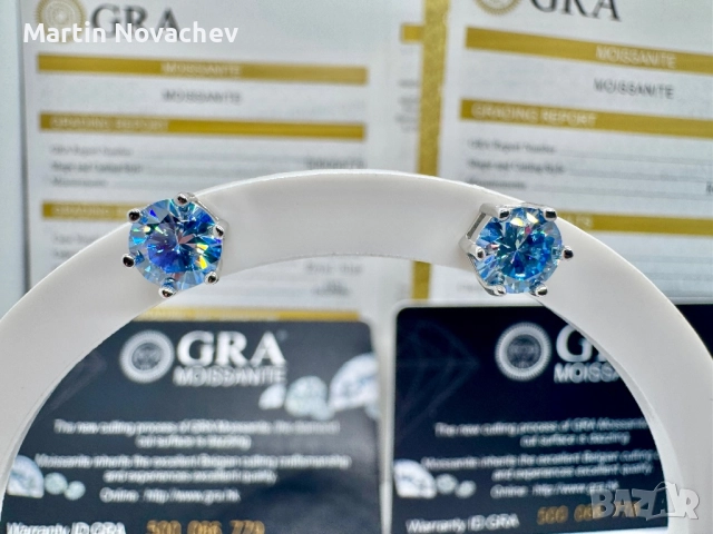 Сребърни обеци с мойсанит (Диамант) 1 карат, снимка 6 - Обеци - 51696202