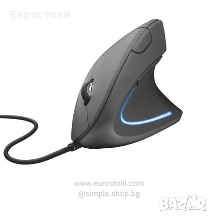 Ергономична мишка TRUST Verto 22885, вертикална мишка, кабелна USB, цвят: черно. Нов продукт, само р, снимка 1 - Клавиатури и мишки - 46461808