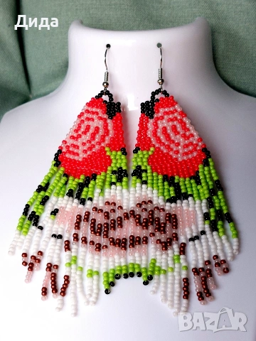 Обеци с мъниста "Българска роза"