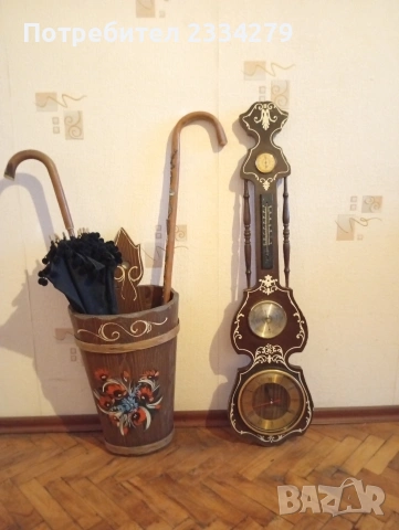 Винтидж дървено ведро, кашпа, чадърник, ръчна изработка-рисувано. 