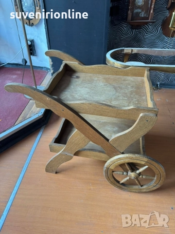 Стара дървена бар маса количка за сервиране , снимка 4 - Маси - 51878242