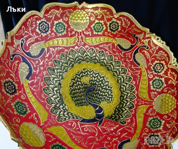 Повдигната бронзова фруктиера,паун,цветен клетъчен емайл. , снимка 7 - Антикварни и старинни предмети - 52417388