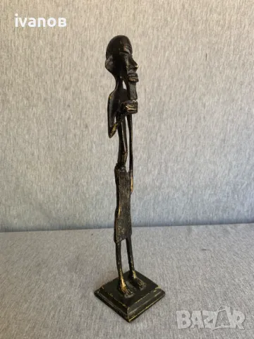  Бронзова/месингова статуя на африкански племенен човек, снимка 2 - Статуетки - 50337283