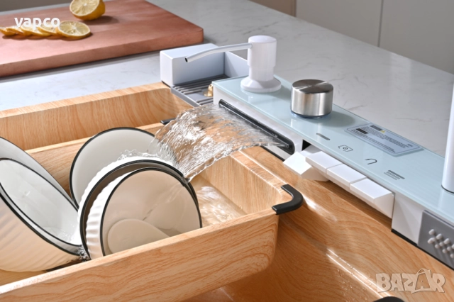 Дъб натур - Мултифункционална кухненска мивка с двоен водопад , снимка 8 - Мивки - 52130617