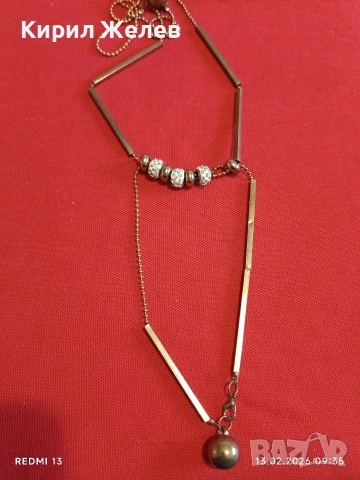 Елегантна златиста винтидж огърлица с искрящи кристали 11677, снимка 5 - Колиета, медальони, синджири - 53462248