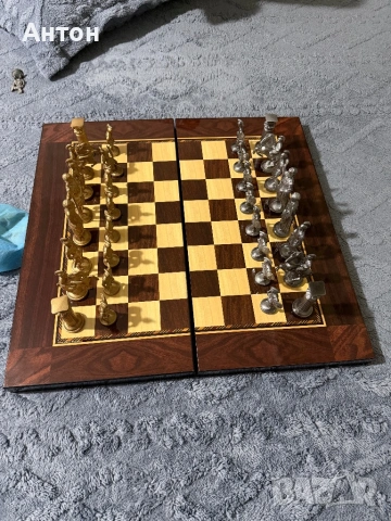 Шах и табла от дърво метални фигури., снимка 2 - Колекции - 53988607