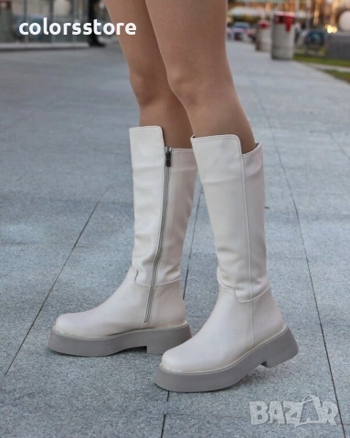 Равни ботуши - бежова кожа - DG90

, снимка 2 - Дамски ботуши - 31715717