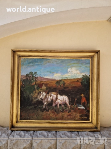 Майсторска огромна антикварна авторска картина масло върху платно , снимка 2 - Картини - 52019785