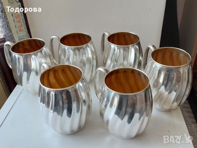 Шест броя чаши (халби)silver plate-вместимост 350 мл.посребрени с вътрешна позлата., снимка 2 - Антикварни и старинни предмети - 45693217