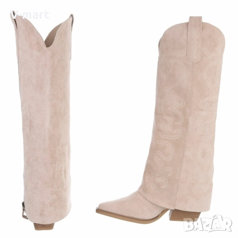 Дамски ботуши, бежови, велур, снимка 5 - Дамски ботуши - 51888719