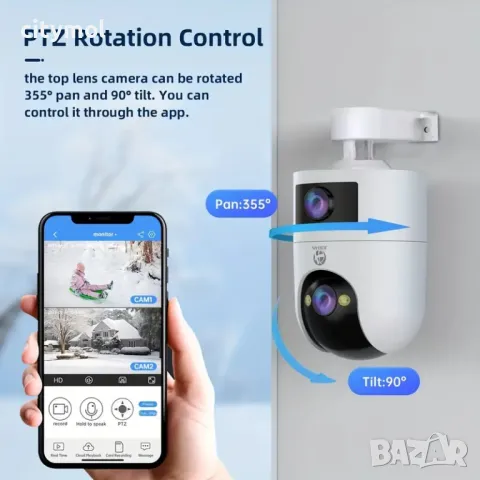 5G двойна PTZ Wi Fi камера, Dual Lens, 2,4 & 5 GHz, 6 Mpx, Full HD, SD слот, 360°, нощно виждане, снимка 8 - IP камери - 47507627