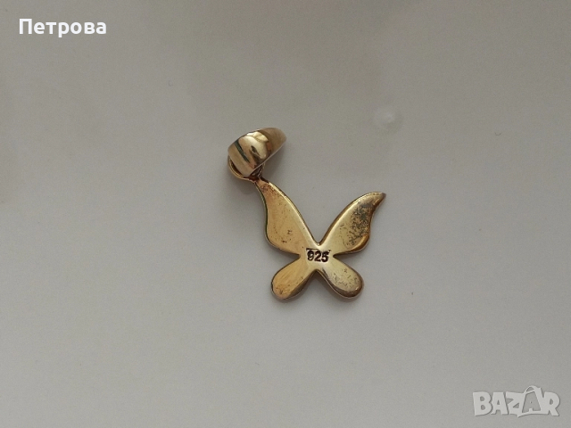 Сребърна висулка пеперуда с позлата , снимка 6 - Колиета, медальони, синджири - 52040591