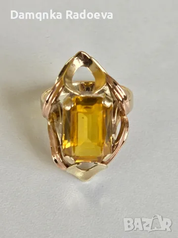 Златен пръстен с Цитрин 14 карата,проба 585, снимка 2 - Пръстени - 47891042