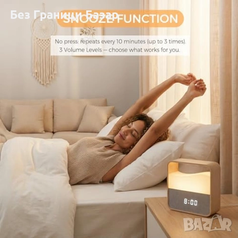 Нов Будилник с топла нощна светлина, 3 нива звук, 2500mAh батерия, снимка 4 - Друга електроника - 53691560