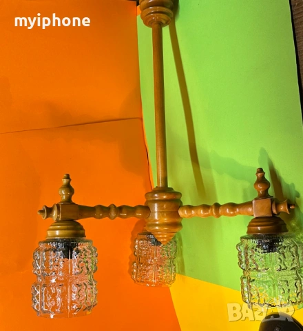 Дървен ретро полилей с 3 кружки, снимка 7 - Антикварни и старинни предмети - 53076738