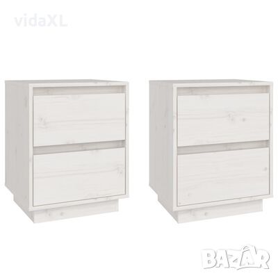 vidaXL Нощни шкафчета, 2 бр, бели, 40x35x50 см, борово дърво масив（SKU:813318, снимка 1 - Шкафове - 46170835