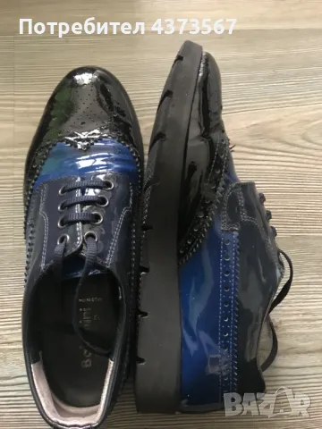 Дамски обувки от естествена кожа, марка Baldinini, лачени с връзки, номер 38, цвят черно и синьо, снимка 4 - Дамски ежедневни обувки - 49364817