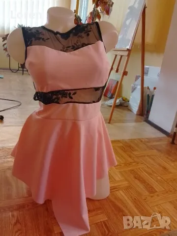 Секси розово късо гащеризонче с черна дантела, снимка 6 - Гащеризони - 49687134