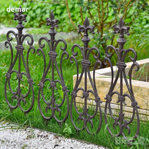 Декоративна чугунена ограда за цветни лехи Sungmor, висока 66 см, пакет от 4 здрави панела, снимка 4 - Градински мебели, декорация  - 52087460