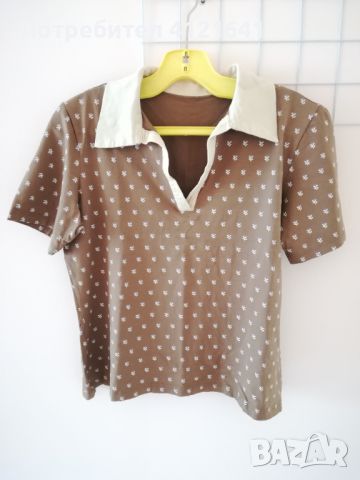 Дамска блуза, беж, къс ръкав, памук, гръдна обиколка 92 см, снимка 1 - Тениски - 46407204
