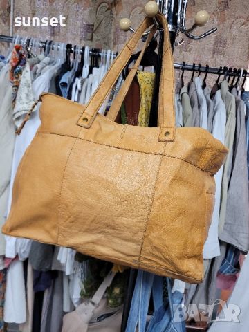 естествена кожа голяма чанта,натурален кафяв цвят  PIECES , снимка 8 - Чанти - 45840595
