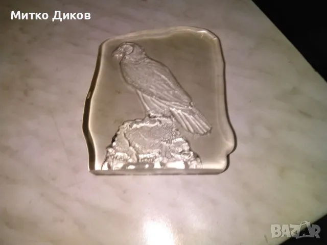 Cristal d'Arques  Crystal  Bald Eagle  Paperweight оловен кристал с гравиран плешив орел, снимка 2 - Декорация за дома - 47154412