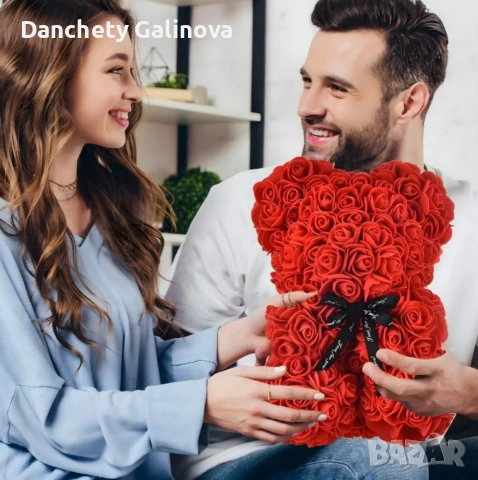 Плюшено мече с LED рози - подарък за мама, момиче, баба - комплект вечни рози 25 см, снимка 2 - Романтични подаръци - 53231702