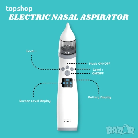 Електрически назален аспиратор X10, корпус от ABS, 2 меки силиконови накрайника, 3 регулируеми нива , снимка 5 - Други - 52794605