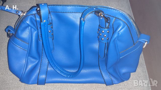 Синя дамска чанта с къса и дълга дръжка, снимка 1 - Чанти - 46061442