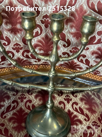 стар месингов еврейски свещник менора, снимка 2 - Други ценни предмети - 52810741