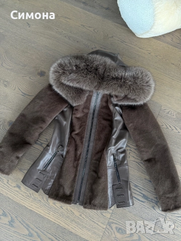Естествена кожа и естествен косъм лисица кафяво зимно яке с качулка