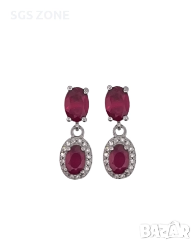 Сребърни обеци със смарагд, сапфир или рубин, снимка 5 - Обеци - 52875265