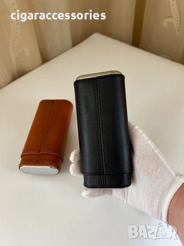 Калъф за 3 пури – естествена кожа, кедър, с ножче, черен/кафяв, снимка 7 - Табакери - 54097882