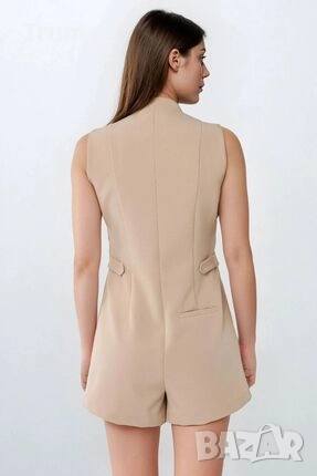  - 20 %  Елегантен къс гащеризон, цвят бежав, снимка 5 - Гащеризони - 51512931