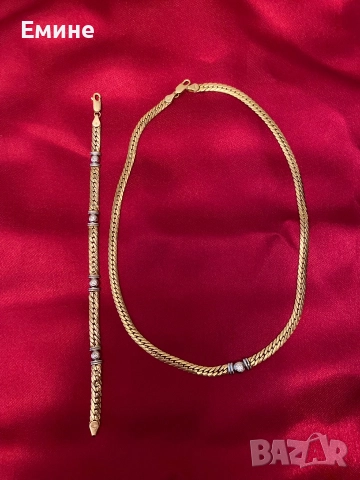 Колие със гривна 14к злато със диаманти, снимка 3 - Колиета, медальони, синджири - 52956367