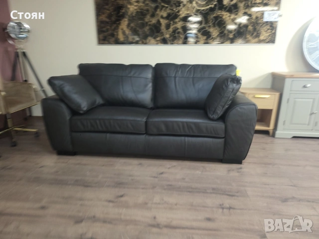 Черен кожен диван тройка Sona, снимка 11 - Дивани и мека мебел - 53730558