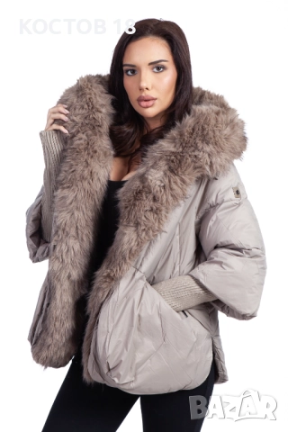 Зимно дамско яке с качулка 4070, яка от изкуствен косъм, снимка 16 - Якета - 52500655