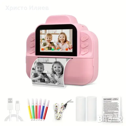 Детски фотоапарат за моментни снимки с дисплей мини термален Принтер с хартия комплект Розов Син, снимка 6 - Фотоапарати - 49657174
