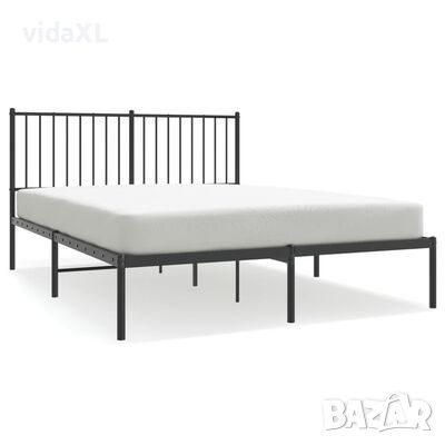 vidaXL Метална рамка за легло с горна табла, черна, 140x190 см