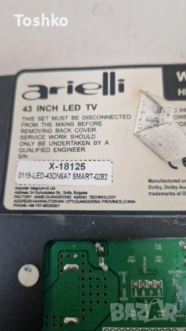 ARIELLI LED-43DN6A7 SMART MAIN BOARD TP.MT5510S.PB802 TCON BOARD HV430FHB-N10 PANEL HV430FHB-N10, снимка 3 - Части и Платки - 52011874