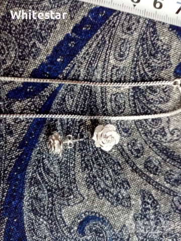 Дамски посребрен комплект - колие и обеци с мотив "Роза", снимка 3 - Колиета, медальони, синджири - 53623664