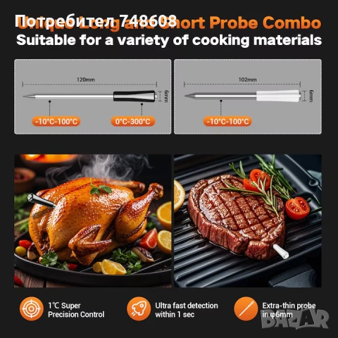 Цифров термометър за месо, INKBIRD INT-12-BW, снимка 3 - Друга електроника - 53951924