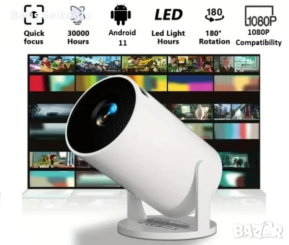 HD проектор с Android 11 – Превърни всяка стена в кино екран! 📽️, снимка 2 - Плейъри, домашно кино, прожектори - 50457518